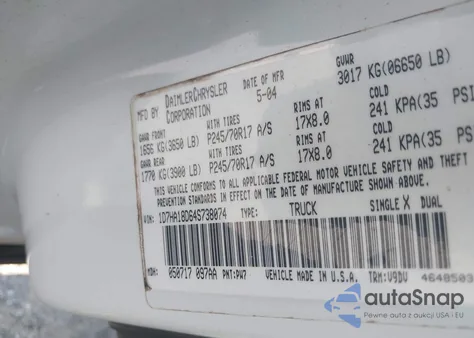 2004 Dodge Ram 1500 Slt/Laramie from USA, damaged, VIN 1D7HA18D64S738074